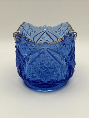 Antique, Victorian, EAPG, McKee Blue Sunbeam Pattern, Open Sugar Bowl